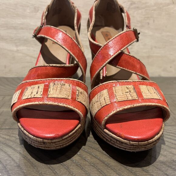 Miz Mooz leather Sandal Heel Wedge Shoes Size 8.5 Orange Kenya Toe Buckle Summer - Picture 3 of 10